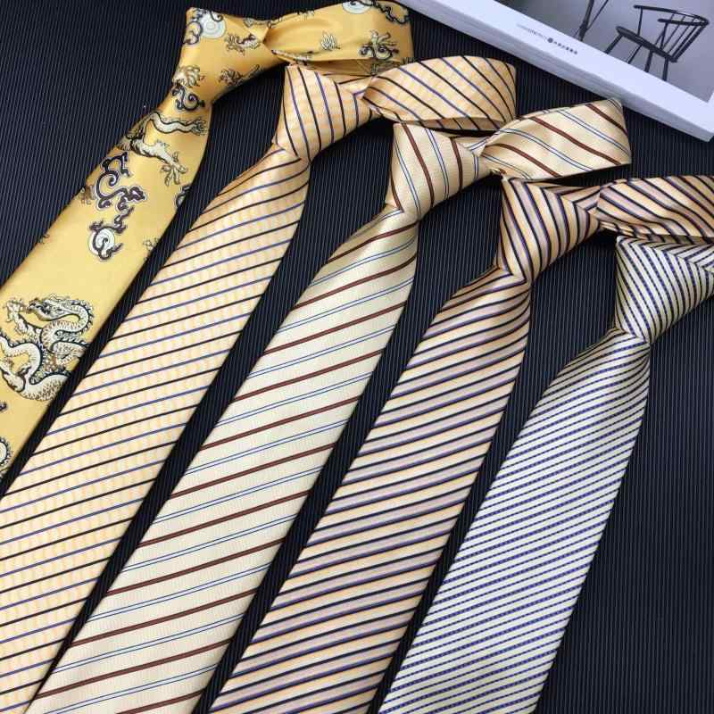 ネクタイ ハンド ジッパー ワンタッチ おしゃれ ファッション メンズ アクセサリー イエロー ストライプ 龍 8 CM 10CM レトロ チャイナ風 ビジネス
