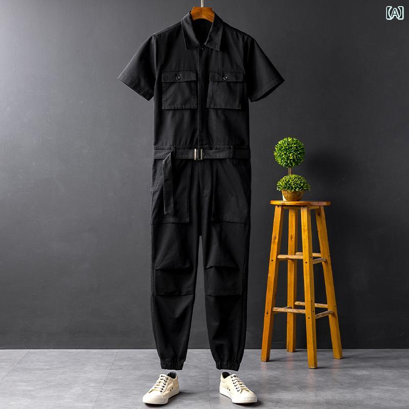 つなぎ 作業着 ジャンプスーツ メンズ レディース 夏 カジュアル 半袖 オールインワン イベント 衣装 ダンス