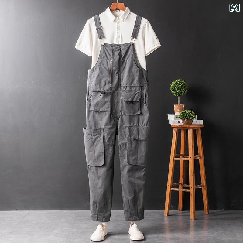 オーバーオール サロペット メンズ レディース レトロ ストレート マルチポケット ヒップホップ イベント 衣装 ダンス 作業着 ユニセックス 男女兼用