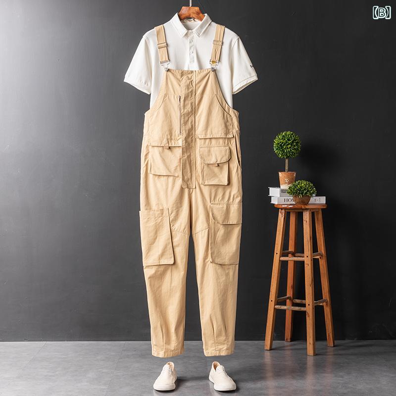 オーバーオール サロペット メンズ レディース レトロ ストレート マルチポケット ヒップホップ イベント 衣装 ダンス 作業着 ユニセックス 男女兼用
