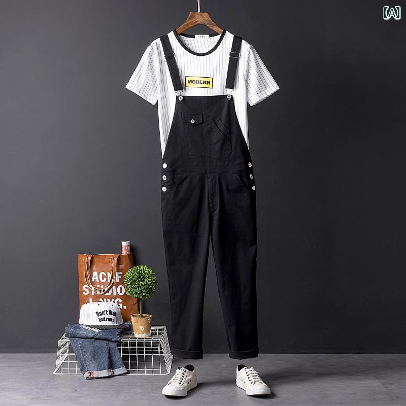オーバーオール メンズ スリム カジュアル 九分丈 パンツ スリムフィット 韓国 サロペット お出かけ 快適 大きいサイズ