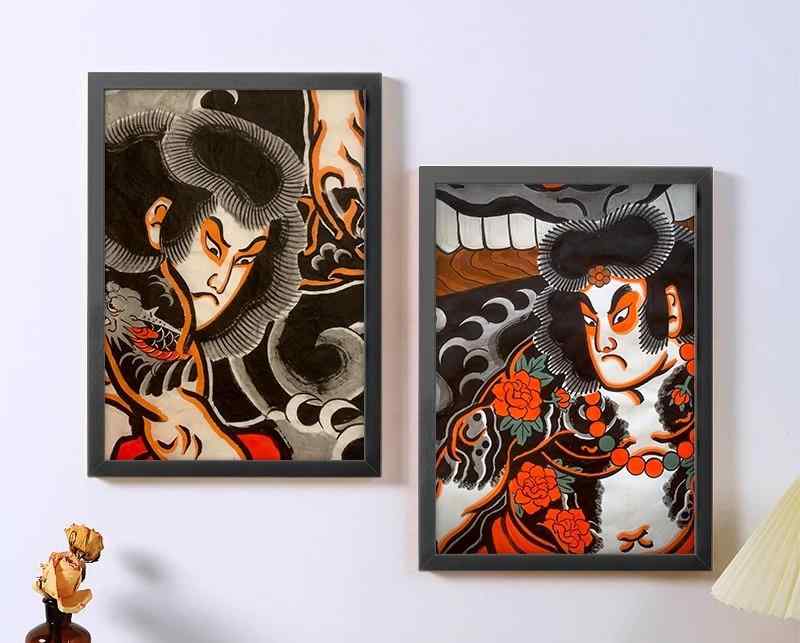 入れ墨 タトゥー ポスター 額縁 A4 A3 フォトフレーム 刺青 デザイン 絵画 オールドスクール 伝統的 サムライ スタジオ アーティスト インテリア ジャパンスタイル