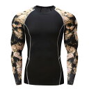 Tシャツ スポーツウェア トップス ストレッチ フィットネス おしゃれ コンプレッション シャツ メンズ マッスル タイト 花柄 長袖 ランニング 伸縮性 速乾...