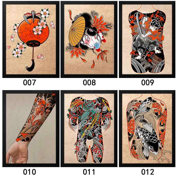 入れ墨 ポスター フォトフレーム 絵 カラフル A4 A3 タトゥー デザイン画 アート 絵画 装飾 伝統的 桜 鯉 和 カラー 刺青 リビング ルーム 部屋 玄関 廊下 壁 飾り 背景 インパクト