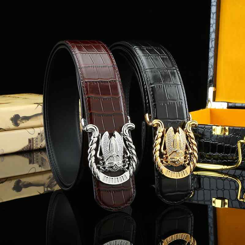 メンズ ベルト クロコダイル柄 エンボス加工 茶 黒 ラインストーン バックル 蝉 イーグル 楕円型 スクエア型 合金 シルバー ゴールド ローズピンク ラグジュアリー 高級感 きらびやかな エレガント