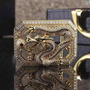 ドラゴン バックル ヘッド ベルトバックル エンブレム ゴールド シルバー 十二支 長方形 立体的 ラインストーン 光沢 キラキラ ベルトアクセサリー メンズ ...