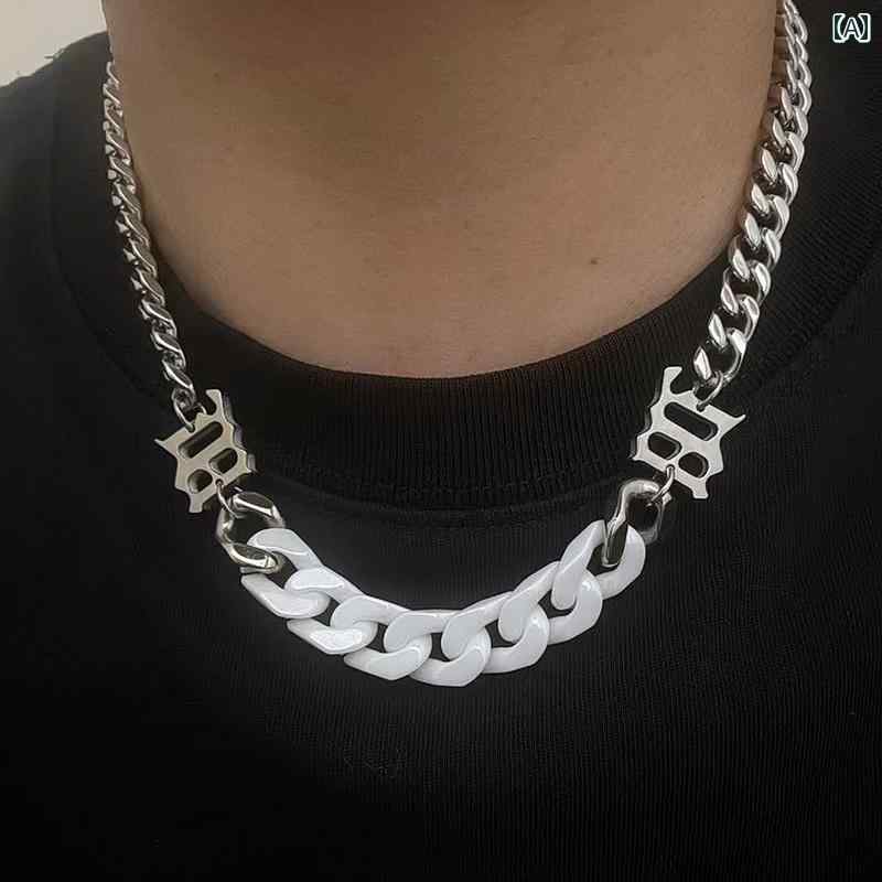 ネックレス ストリート おしゃれ ヒップホップ 鎖骨 チェーン チタン 鋼 セラミック メンズ 文字 色褪せにくい スタイリッシュ チェーン ステッチ