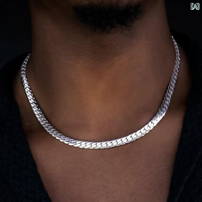 ネックレス キューバチェーン 太め キラキラ ヒップホップ メンズ 7ミリメートル 非退色 ボーイズ 鎖骨 ハイエンド シンプル ネック チタン 鋼 アクセサリー