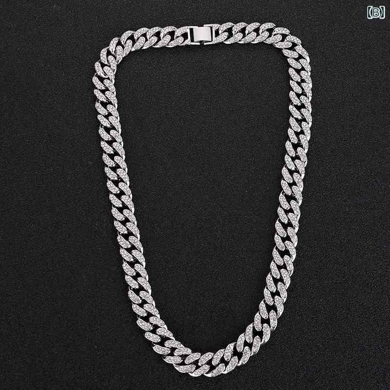 Hanbok Homeのネックレス キューバチェーン 太め キラキラ ヒップホップ アメリカ カラー スプライシング 高密度 ラインストーン メンズ キラキラ フルラインストーン｜アングル2