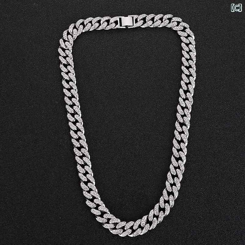 Hanbok Homeのネックレス キューバチェーン 太め キラキラ ヒップホップ アメリカ カラー スプライシング 高密度 ラインストーン メンズ キラキラ フルラインストーン｜アングル3