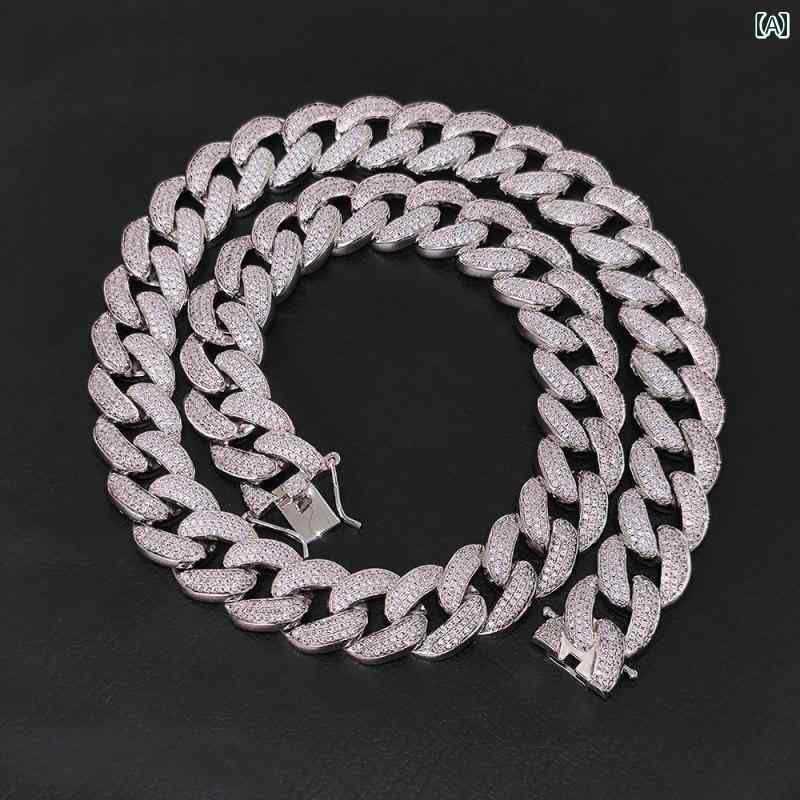 ネックレス キューバチェーン 太め キラキラ ヒップホップ メンズ 18mm ジルコニア ラインストーン アメリカン 高密度 ラインストーン カラーマッチング ギフト 男性