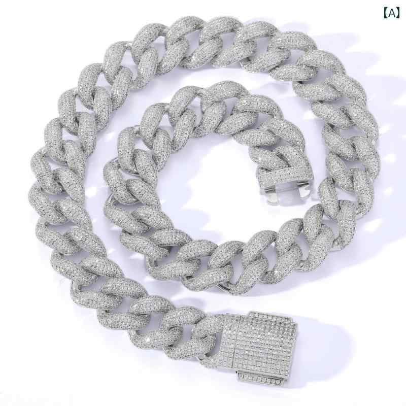 ネックレス キューバチェーン 太め キラキラ ヒップホップ メンズ 20mm バブル ラインストーン マイクロ アメリカ 重厚 煌めき 男性用