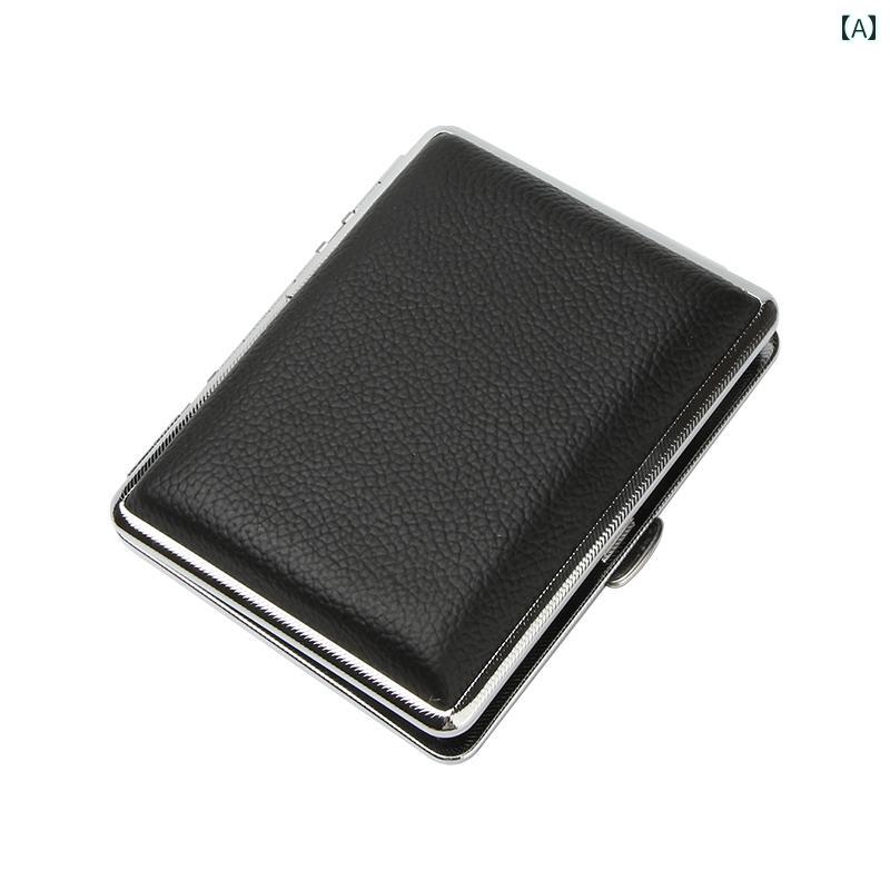 シガレットケース レザー コンパクト 携帯用 ブラック カジュアル ユニセックス ポータブル タバコケース 革 黒 メンズ レディース