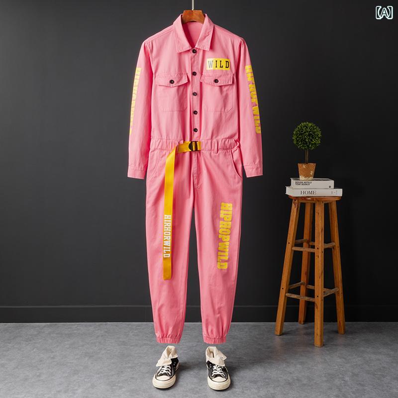 つなぎ 春秋 男女兼用 ヒップホップ ストリート オーバーオール パフォーマンス 長袖 イベント 衣装 ダンス ユニセックス