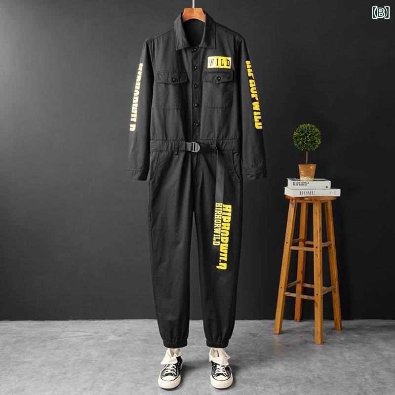 つなぎ 春秋 男女兼用 ヒップホップ ストリート オーバーオール パフォーマンス 長袖 イベント 衣装 ダンス ユニセックス