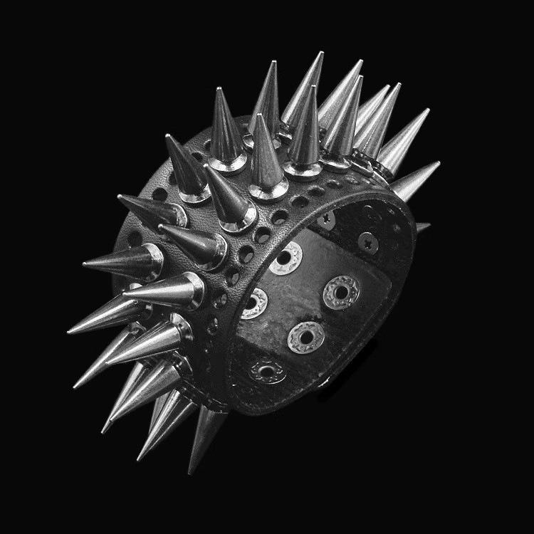 ブレスレット パンク ロック リストバンド メンズ レディース ガンメタル 合金 レザー ユニセックス バ..