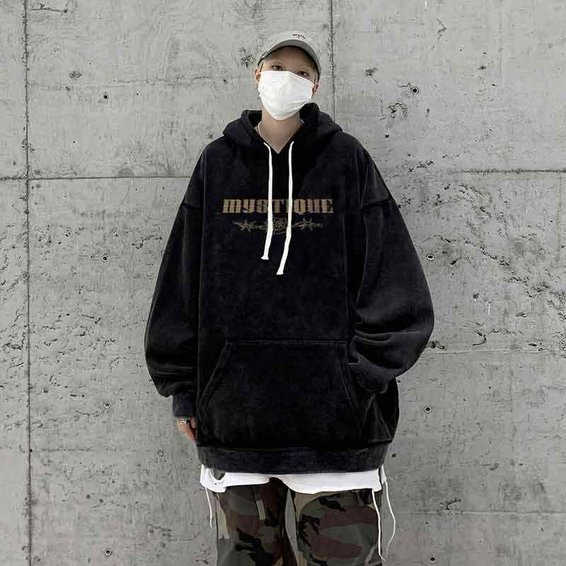 オーバーサイズ パーカー アメリカン フード付き ユニセックス カジュアル 綿 秋 プルオーバー ポケッ..