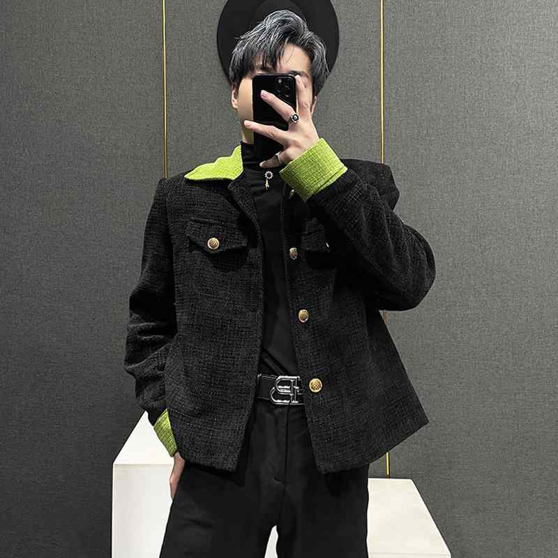 ジャケット コントラストカラー エレガント スタイル アウター メンズ ステージ 衣装 ショート丈 秋冬 レトロ 個性 おしゃれ ストリート スタイリッシュ カジュアル モダン(4)