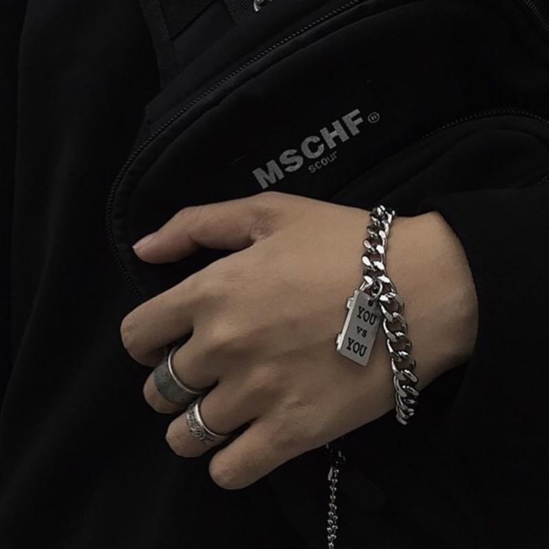 レディース メンズ ブレスレット ストリート アクセサリー シンプル YOU ME ダンベル スクエア 男女兼用 カップル チェーン ロマンティック(4)