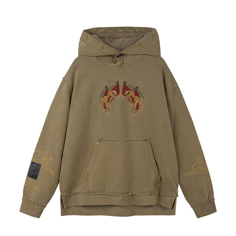 パーカー ユニセックス カジュアル チャイナ風 ストリート ゆったり フード付き 秋冬 スウェット 厚手 刺繍 プルオーバー ポケット 綿 メンズ レディース ...