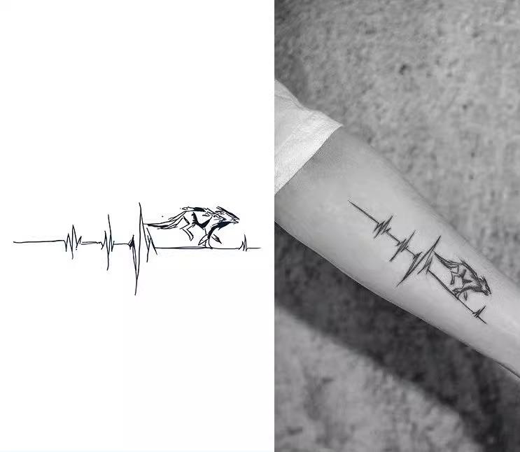 タトゥーシール ボディアート 狼 心拍計 心音 脈拍 ウルフ 獣 2枚 セット 腕 内側 貼る 防水 長持ち 植..