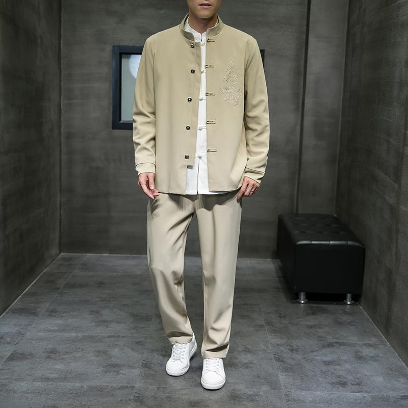 チャイナ風 立襟 スーツ チャイナ風 ジャケット 上着 パンツ セットアップ おしゃれ ファッション レトロ メンズ 春秋 刺繍 唐装 チュニック 漢服 大きいサイズ カジュアル 伝統