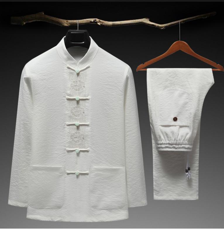 チャイナ風 ジャケット 上着 パンツ セットアップ おしゃれ ファッション レトロ メンズ 高級感 綿 麻 唐服 男性 中国風 長袖 刺繍 夏 薄手 半袖 モダン