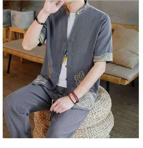 チャイナ風 ジャケット 上着 パンツ セットアップ おしゃれ ファッション レトロ メンズ 薄手 半袖 シャツ スーツ 刺繍 唐装 プレートバックル サマー チャイナ風 ジャケット 上着 パンツ セットアップ おしゃれ ファッション レトロ メンズ 薄手 半袖 シャツ スーツ 刺繍 唐装 プレートバックル サマー