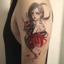女性向け カラー タトゥーシール 赤 美人画 美女 ダーク 和風 悪魔 翼 芸者 花魁 着物 タトゥー ボディアート 防水 レディース 長持ち フェイク 刺青 ...