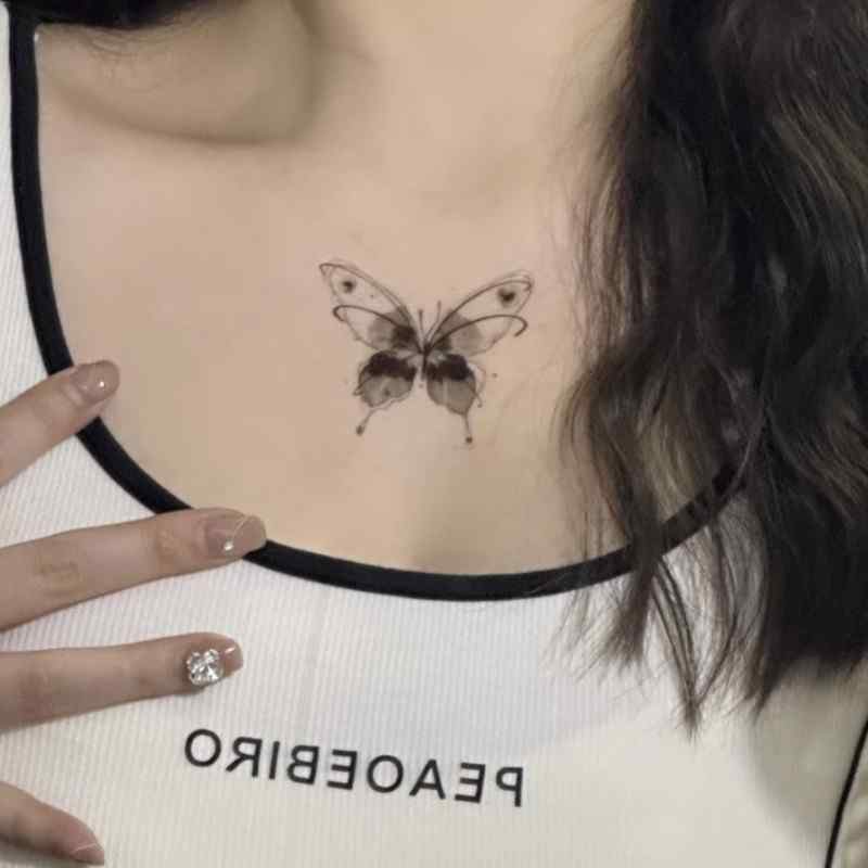 タトゥーシール ステッカー ギャル Y2K バタフライ 蛾 ボディアート 黒 インク 蝶 ちょうちょ タトゥー フェイク 入れ墨 刺青 ストリート ヤンチャ 夏 海 水着 映え ワンポイント アクセント ブラック