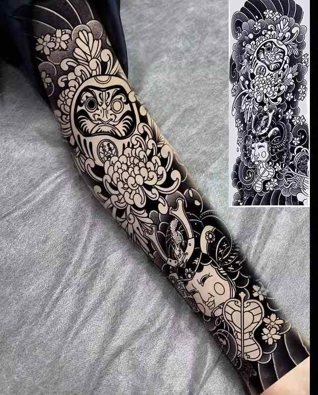 タトゥーシール ステッカー 和彫り風 男性向け 鬼 蛇 般若 ボディアート タトゥー 防水 メンズ 長持ち 腕全体 フルアーム フェイク 入れ墨 刺青 一時的 ストリート ギャング ヤンチャ お試し 植物インク 数日感