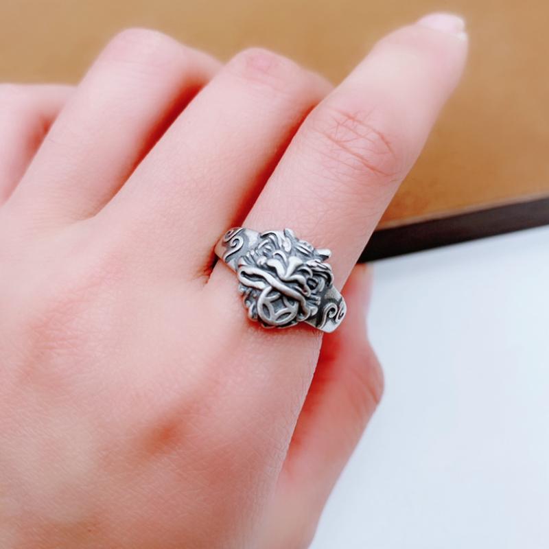 ライオン リング 指輪 アクセサリー ストリート キング エスニック ユニセックス アニマルモチーフ アメリカン ファッションアイテム 調節可能 デザイン メンズ レディース(4)