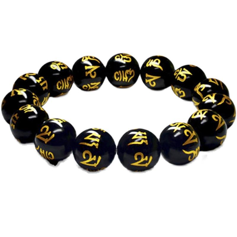 六字真言 ブレスレッド 数珠 ストーン 黒 水晶 石 マントラ 仏教 メンズ レディース カップル ペア ギフト プレゼント スピリチュアル クラシカル 伝統 モダン