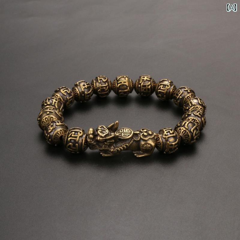 六字真言 ブレスレッド 金属 真鍮 マントラ 丸 珠 メンズ ギフト プレゼント スピリチュアル 仏教 レトロ アンティーク モダン シック ヴィンテージ エレガント
