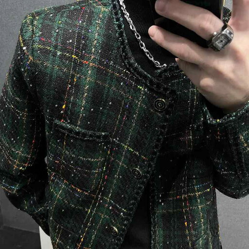 メンズ ジャケット スパンコール付き ツイードジャケット ショートジャケット シングルブレスト 春秋 男性用 おしゃれ トレンディ ファッショナブル メンズ ジャケット スパンコール付き ツイードジャケット ショートジャケット シングルブレスト 春秋 男性用 おしゃれ トレンディ ファッショナブル