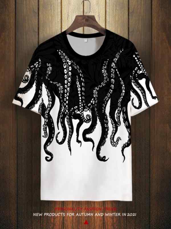 Tシャツ トップス 半袖 男性 タコ 触手 プリント 快適 通気性 タンクトップ セットアップ 大きめ プラ..