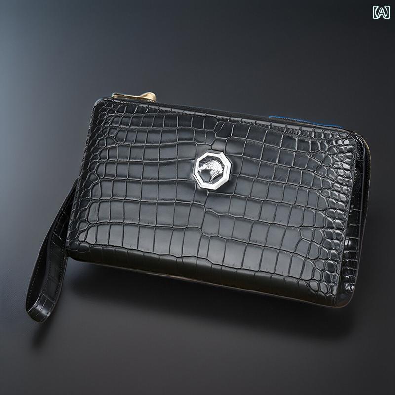 セカンドバッグ クロコダイル柄 鞄 おしゃれ ファッション 高級感 ハンドバッグ メンズ 革 ジッパー クラッチバッグ ブラック ジッパー スタイリッシュ モダン