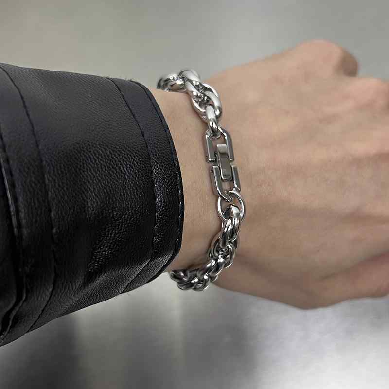 ブレスレット メンズ ヒップホップ シルバー ツイスト チェーン チタン鋼 厚手 非退色 ハンド アクセサリー