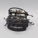 ブレスレット スカル 男性向け パンク ロック 多層 スター 編組 シルバー スタッズ アクセサリー Y2K レトロ サブカル カップル 親友 6個 セット 男...