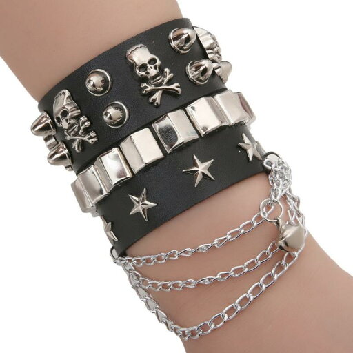 リストバンド ブレスレット スカル レディース アメリカン アクセサリー PU レザー スタッズ ワイド 太め チョーカー 個性的 誇張 ドクロ 骸骨 シルバー スタッズ パンク ロック 五芒星 スター チェーン リストバンド ブレスレット スカル レディース アメリカン アクセサリー PU レザー スタッズ ワイド 太め チョーカー 個性的 誇張 ドクロ 骸骨 シルバー スタッズ パンク ロック 五芒星 スター チェーン
