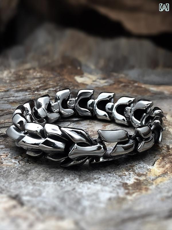 ブレスレット メンズ ドラゴン ボーン 北欧風 ハイエンド チタン鋼 ハンド アクセサリー 龍 骨 ユニーク シルバー シンプル