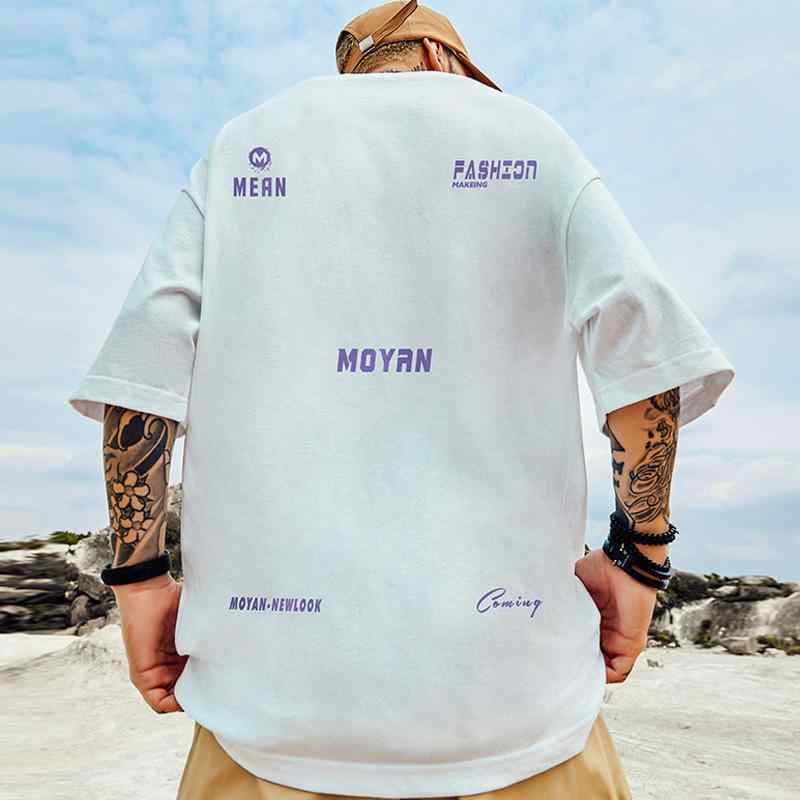 乐天商城 - Tシャツ ヒップホップ レタープリント シンプル 半袖 オーバーサイズ メンズ 快適 大きめサイズ 五分袖 ストリートファッション 夏