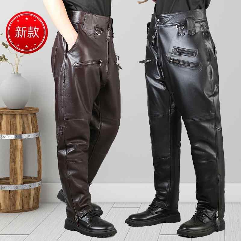 レザーパンツ メンズ 冬 パイロット パンツ コットン レザー ポケット 取り外し 裏地 スリムフィット ライダース ズボン カジュアル 厚手 暖かい 軽量 防寒 通気性 ボトムス アウトドア