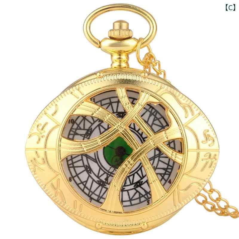 懐中時計 ローマ数字 黒 メタルカラー ゴールド 彫刻 緑アクセント フリップカバー ペンダントウォッチ レトロ ネックレス クラシック モダン アクセサリー