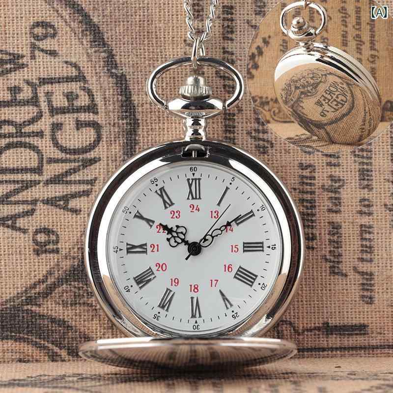 懐中時計 フリップ メンズ レディース ファッション 学生 ネックレス シルバー 光沢 クリア ローマ数字 クォーツ 大きい レトロ 発光 ウオッチ アクセサリー アンティーク調