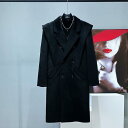 メンズ ロングコート 上品 韓国 肩パッド入り ウール コート 紳士服 秋冬 スーツ 上質 テクスチャー ダブルブレスト 裏地 キルティング 防寒 防風 アウター 上着 黒 ブラック テイラード