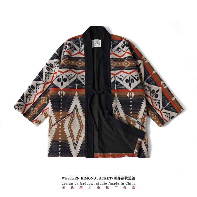 羽織り 冬 インド柄 西洋 遊牧 ローブ 綿 ウール 混紡 レトロ メンズ ファッション ジャケット カジュ..