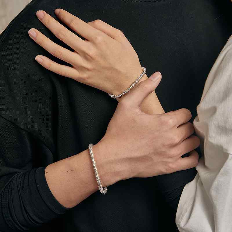 六字真言 ブレスレット 銀 リング カップル メンズ レディース シンプル 6文字 マントラ 麻縄 アクセサリー 韓国 お揃い