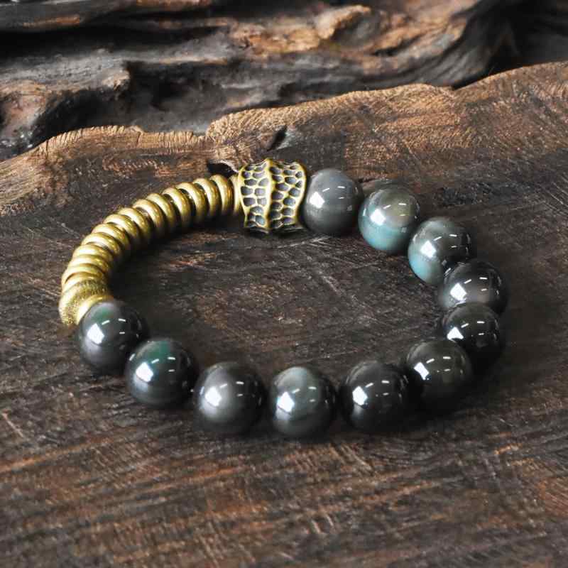 アクセサリー ブレスレッド 数珠 エスニック レトロ 銅 黒曜石 ビーズ パワーストーン カジュアル 軽量 メンズ レディース ユニセックス ペア ギフト プレゼント ハンドメイド