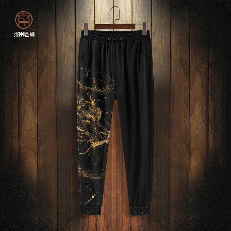 メンズ ボーイズ パンツ スウェットパンツ ドラゴンプリント 龍 ジャージ チャイナ風 大きいサイズ 春秋 裏起毛 カジュアル 休日 スポーツ アウトドア ホームウェア